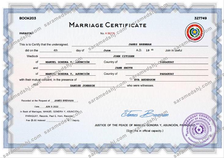 Paraguay marriage certificate Word and PDF template